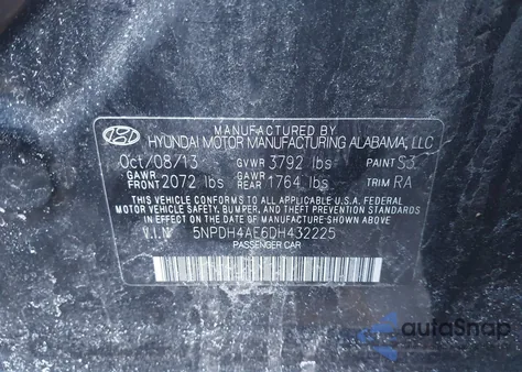 2013 Hyundai Elantra Gls z USA, uszkodzony, nr VIN 5NPDH4AE6DH432225